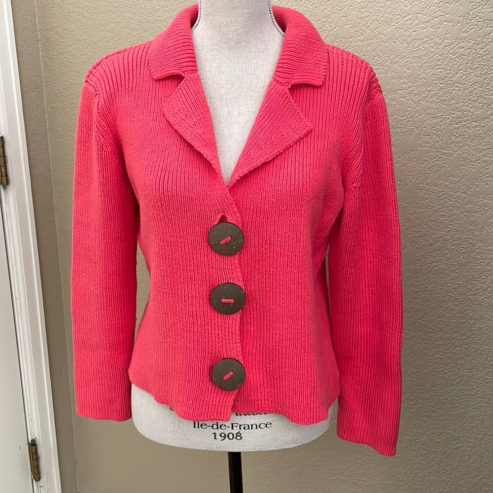PURE tangerine chunky hand knit cardigan sweater.